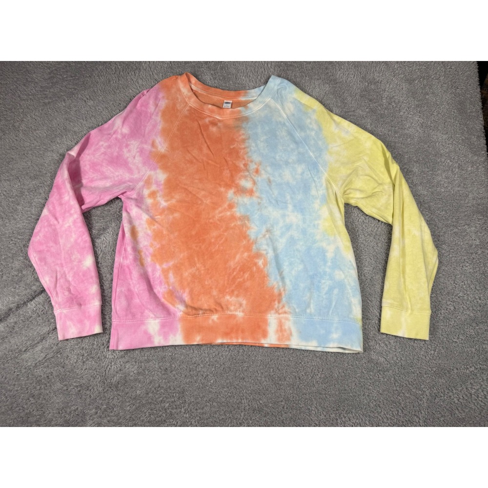 Old Navy Sweatshirt Womens L Multicolor Excellent Tie Dye Pastel Crew Neck E300